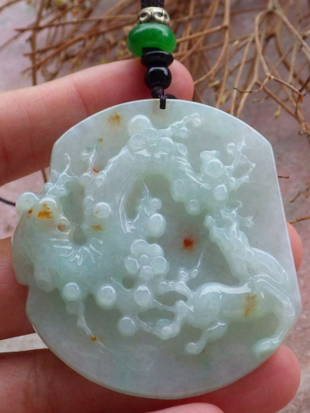 Certified Hand Carved Burma Natural A Jade jadeite Deer Flower Pendant Necklace